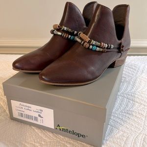 Antelope Coffee Leather beaded bootie.  New in box.  Sz 39